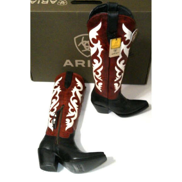 NWT Womens 6 Ariat Elvira Stretchfit Boot Western Red Black White Leather Tall - Picture 5 of 12